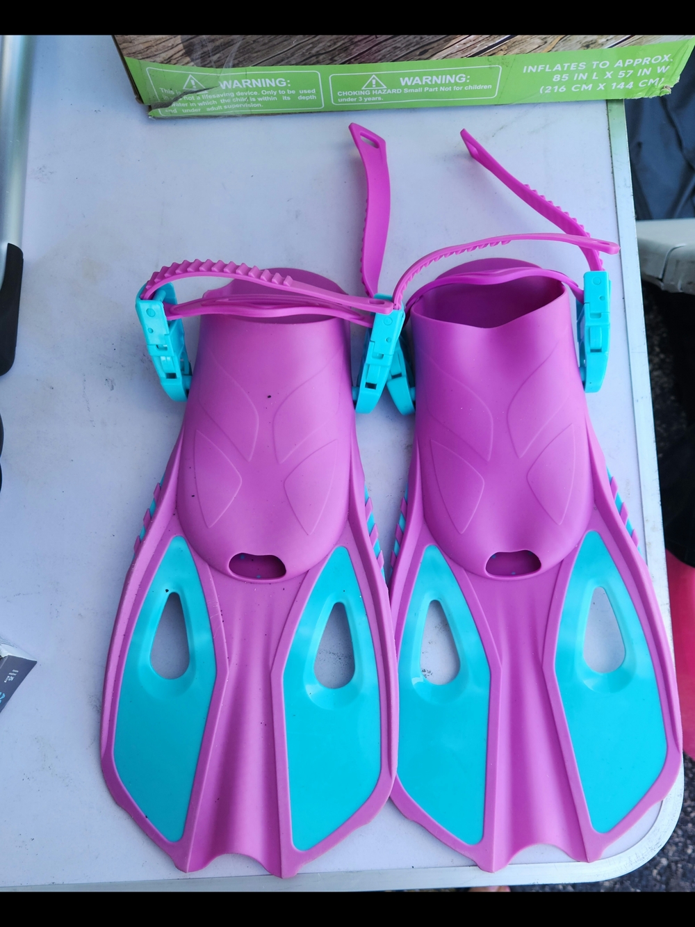 Kids Swim Fins - Pink & Teal Adjustable Junior Flippers